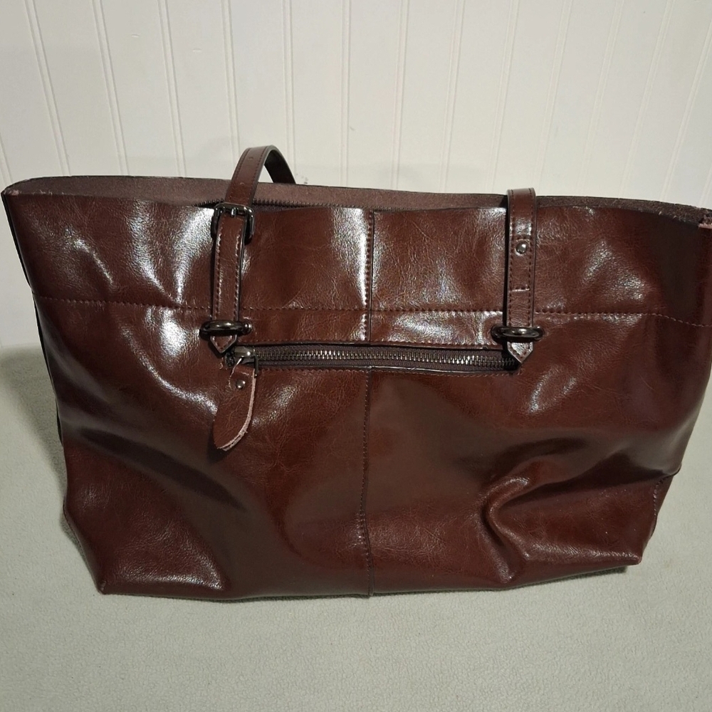 S-Zone Genuine Leather Tote Bag Brown Large Shoulder Purse Zip Top 18x10x5